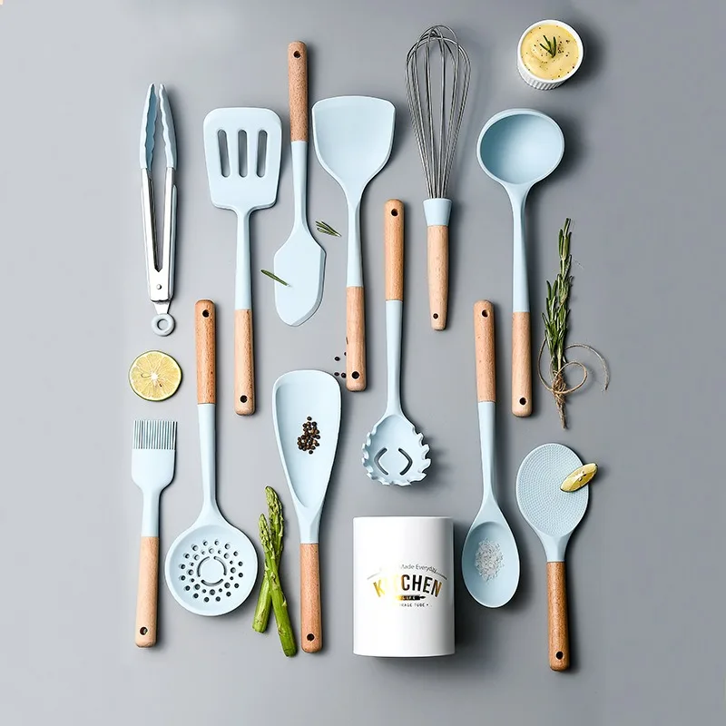 Blue Good Quality Silicone Utensils Kitchenware Non-Stick Cooking Kitchen Cookware Spatula Ladle Egg Beaters Shovel Soup Spoon
