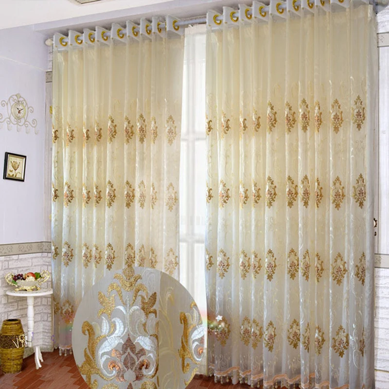 

Luxury Beige Embroidered Tulle Curtains for Living Room Window High Quality European Style Bedroom Balcony Decorations