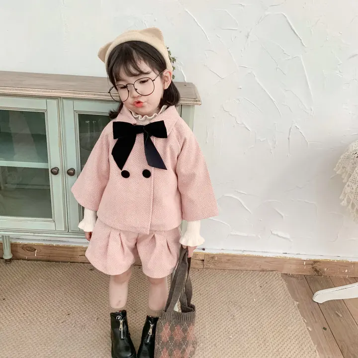 2019 New Baby Girl Fashion Clothing Big Bow Jacket+Shorts Pants Kids Girls 2PCS Autumn Winter Princess Suits Casual Clothes |