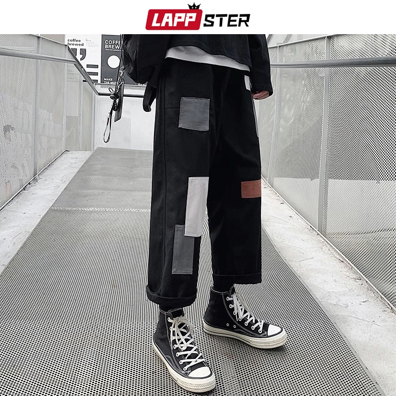 

LAPPSTER Men Patchwork Korean Harem Pants 2020 Mens Chic Harajuku Black Sweatpants Joggers Male Hip Hop Casual Cargo Pants
