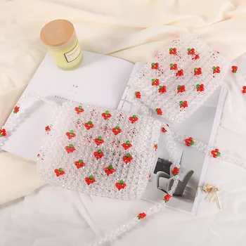 

Multicolor Cherry Bags Lady Beaded Handbags Woven Girls Cute Crystal Envelope Purse Holiday Beach Bags Dropship