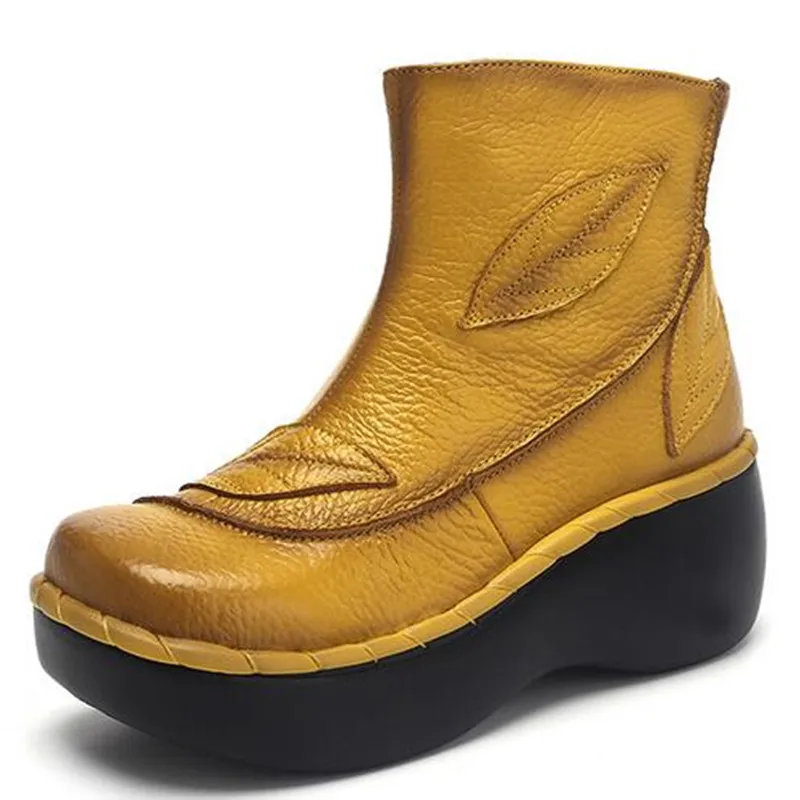 

ZXRYXGS Brand Boots Flowers Women Shoes Fashion Boots 2023 Spring Women Boots Platform Wedges Cowhide Leather Shoes Woman Boots