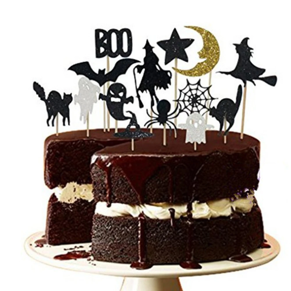 14 шт. для капкейка-Хэллоуин летучая мышь и рисунком с надписью Boo эльф привидение