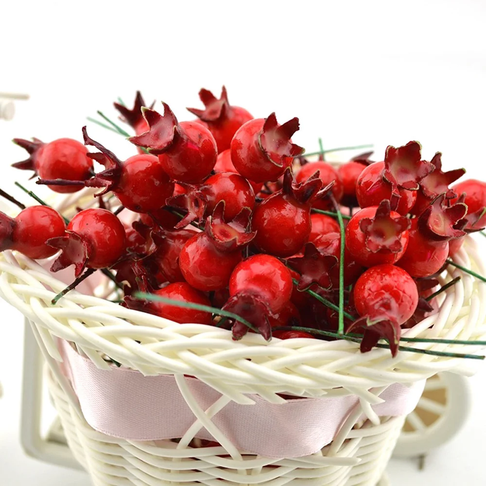 20 Pcs Mini Artificial Plastic Pomegranate Fruit Vegetable Small Cherry Bouquet Stamen Wedding Home Christmas Flower Decorative vegetable ornaments,table decoration,artificial plant flowers,artificial plant flower