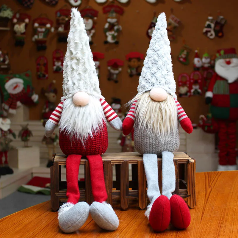 Knitted Sitting Tomte Christmas Gnome Doll Decorations Tabletop Santa Figurines Ornaments Holiday Present Produtos De Natal