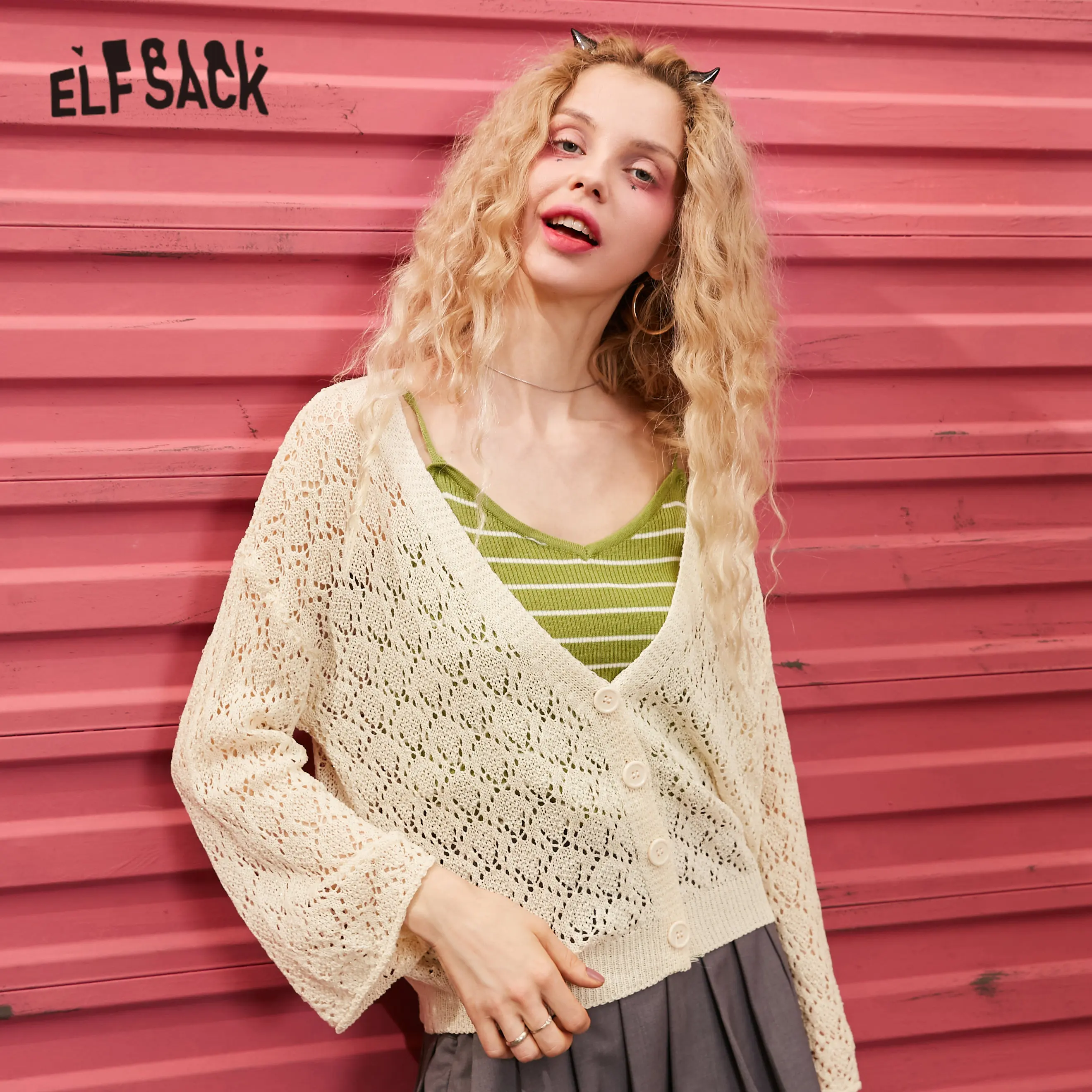 Женский вязаный кардиган ELFSACK белый однотонный Повседневный Кардиган на одной