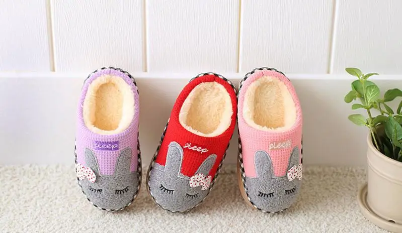 Children Indoor Slippers Warm Plush Cartoon Style Boys Girls Winter Home Floor Shoes Slip On Soft Kids Bedroom Slides SH080403