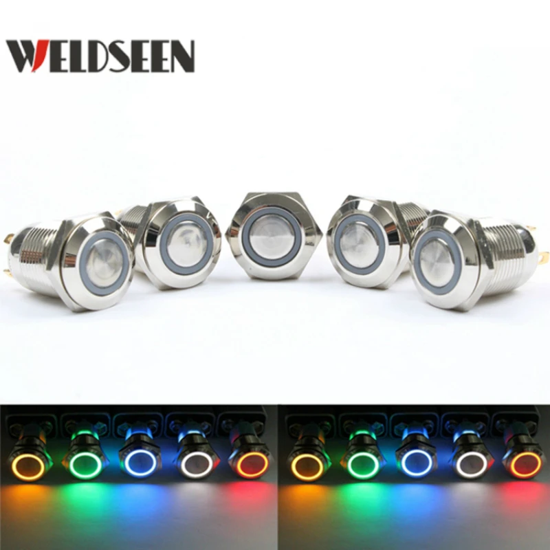 

12mm Metal Button Switch Momentary Latching Type Electrical Power Button Fixed Switch 3V 6V 12V 24V 220V LED Light