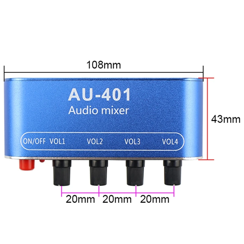 Stereo Mixer 4 Input 1 Output Individually Controls Board DIY Headphones Amplifier Case DC12V