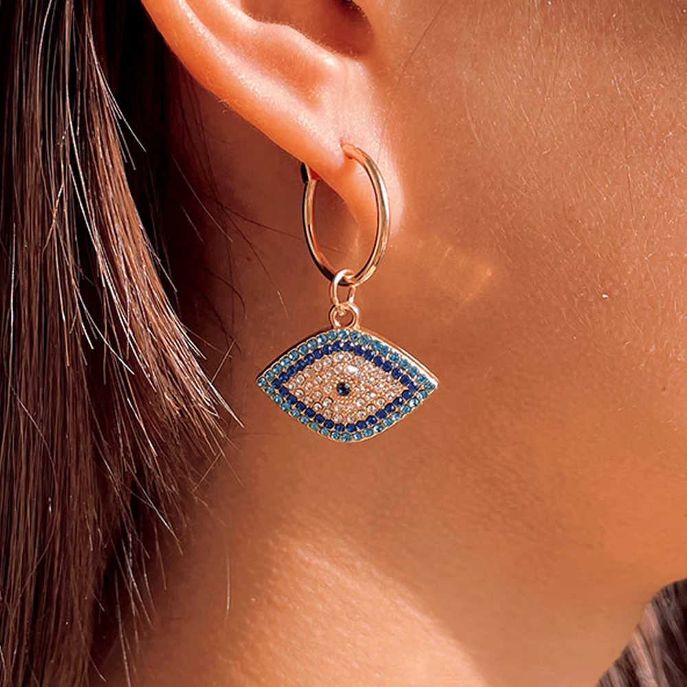 Trend Boho Blue Hollow Evil Eye Hoop Earrings for Women Gold Color Crystal Eyes Circle Huggies Hoop Earring Gifts Jewelry 2022