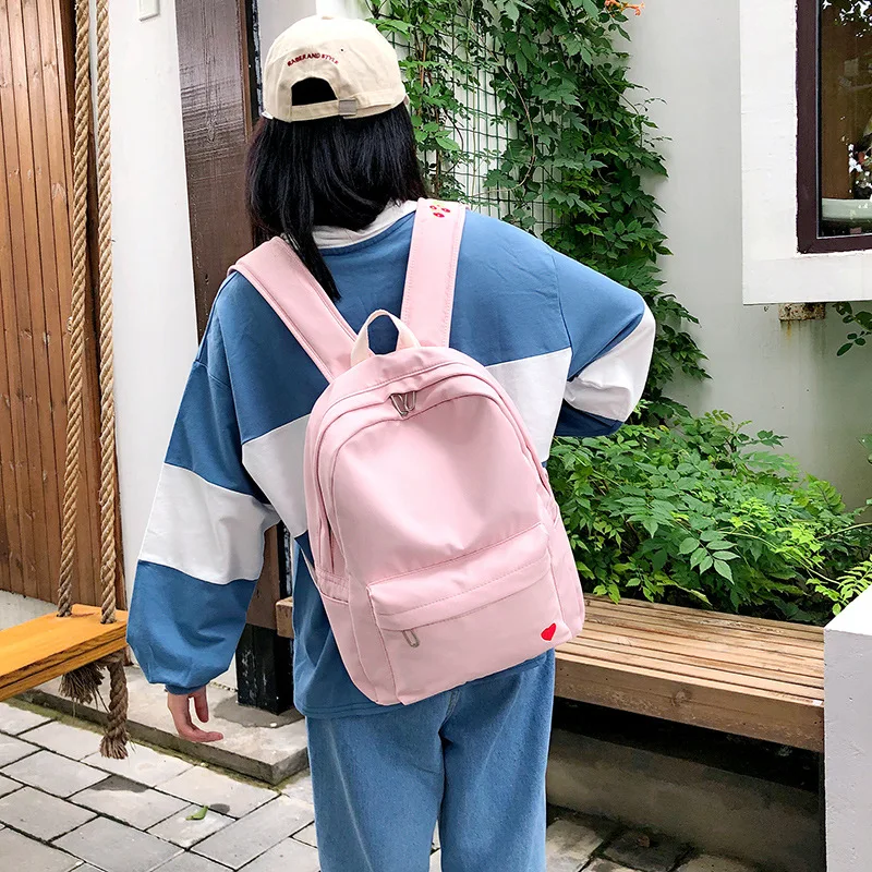 

New Nylon Leisure Student Embroidered Lady Pure Color Computer Backpack