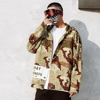 

#2931 Cargo Camouflage Jacket For Men Letters Print Hooded Coats Plus Size M-5XL Harajuku Streetwear Hip Hop Jacket Windbreaker