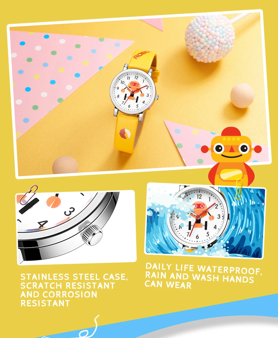 KDM девушка часы Прекрасный мультфильм робот часы Дети Водонепроницаемые кожаные ремни милые часы Дети студентов подарок кварцевые часы