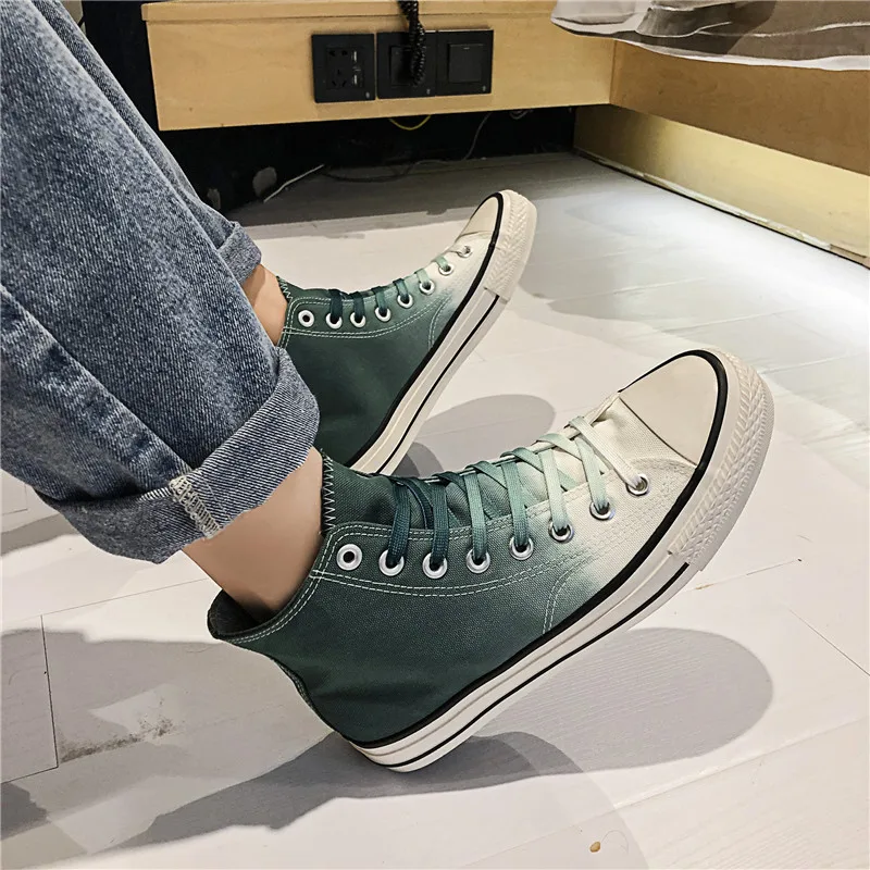 Autumn Gradient Color Men Vulcanize Shoes Comfortable Nonslip Fashion Men Casual Flats Oxfords Shoes High Top Canvas Shoes 44
