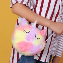 Mini Cartoon Kids Plush Purse Bag Zipper Closure Shoulder Bag Messenger Bag Plush Purse Bag Headphone Pouch For Girl Gifts