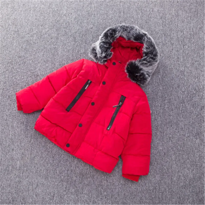 Модная одежда для маленьких мальчиков и девочек; куртка для детей; детская теплая верхняя одежда с капюшоном; пальто; пуховик с меховым воротником для мальчиков