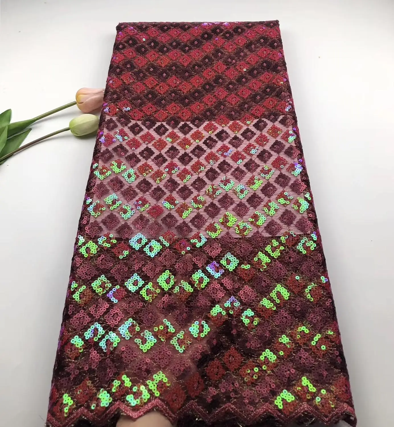 

French lace fabric 5yds/pce colorful shiny sequins embroidery mesh fabrics women luxury lagos party nigerian asoebi swiss dress