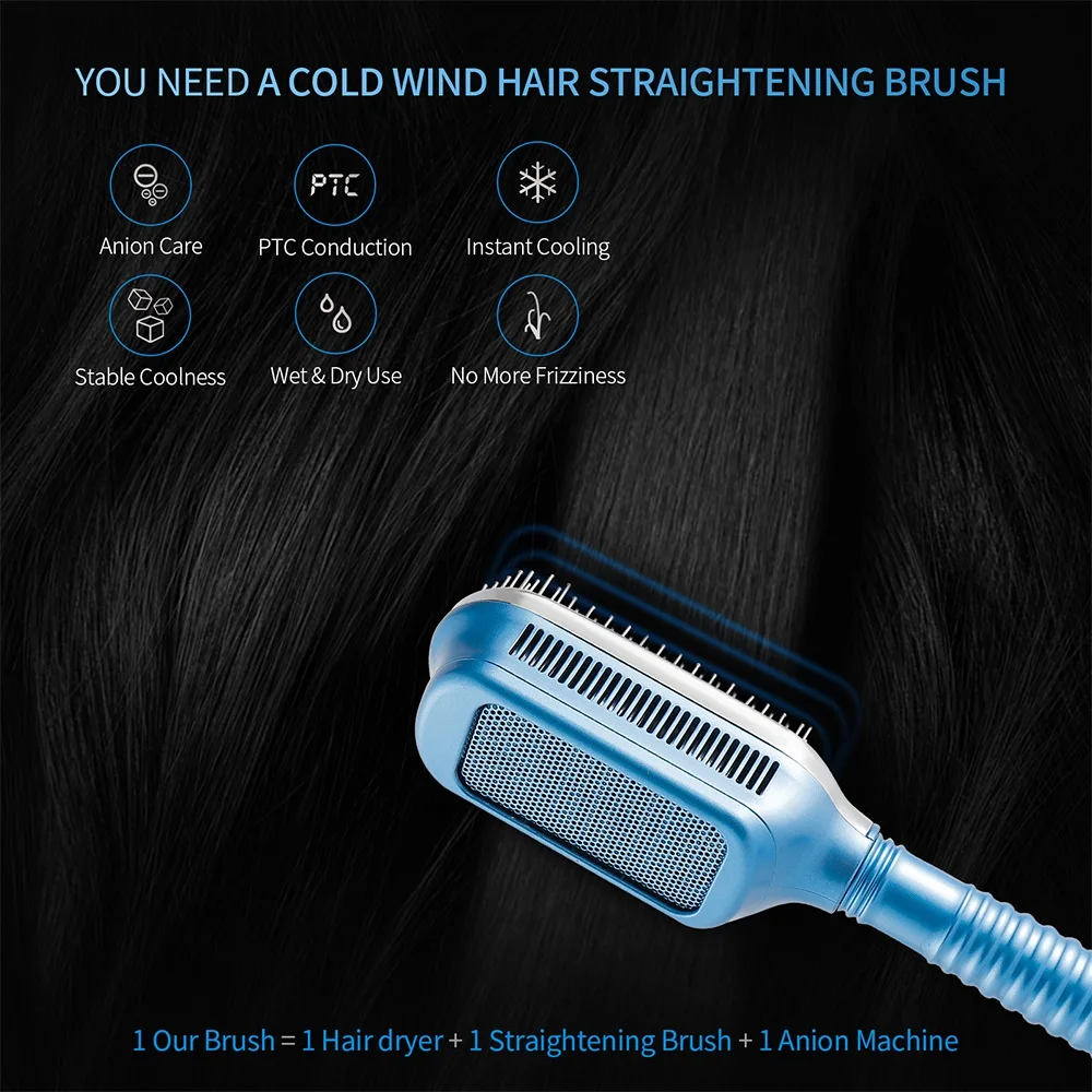 Hair Straightener Brush Ice Therapy Negative Ion Cold Wind Comb Heatless Brush for Wet Dry Hair Freezing Hair Care Tool_voghion.com