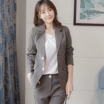 

Women's suit 2019 autumn new casual fashion temperament slim stripes single-breasted small suit trousers two-piece set