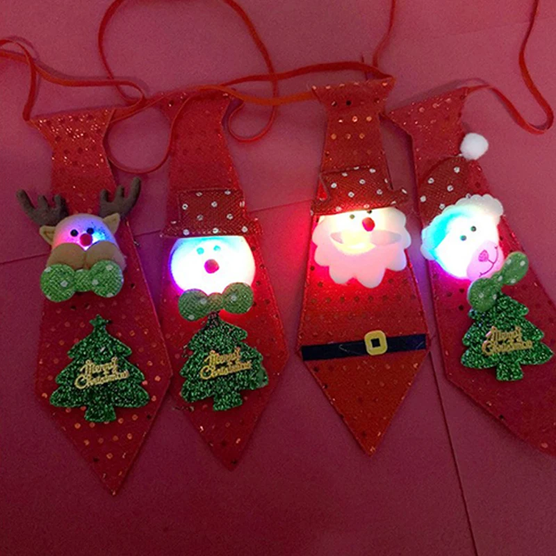 

LED Christmas Tie Glow Sequins Christmas Glowing Tie Santa Claus Snowman For Kids Cartoon Tie Decoration New Year Gift Decor