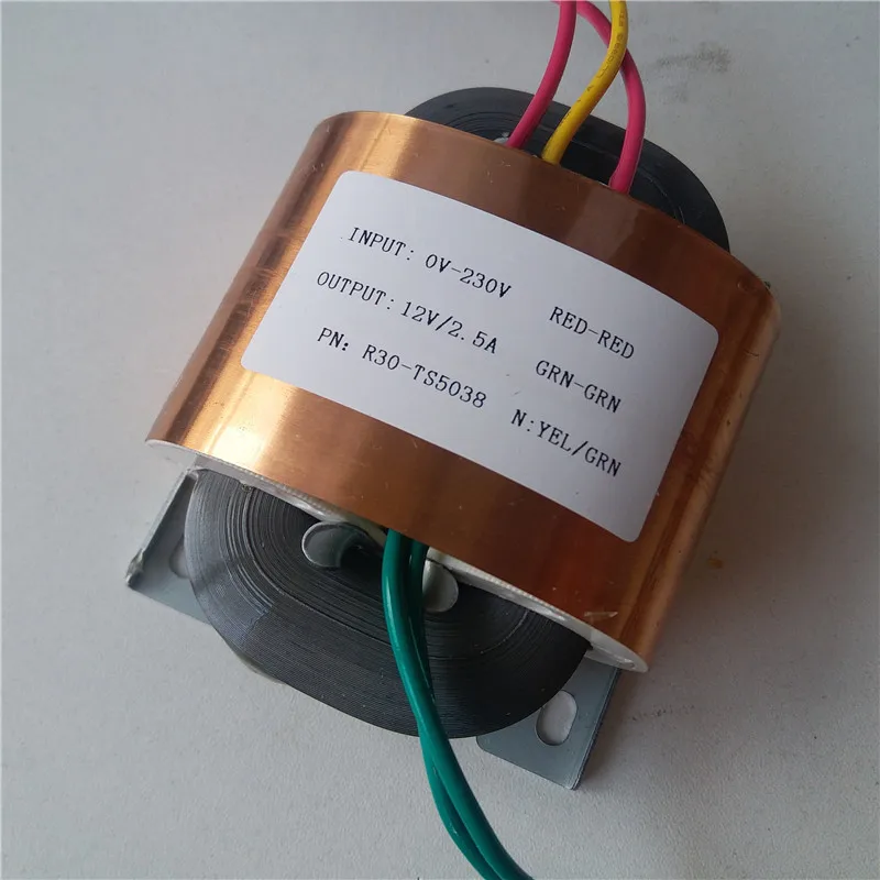 Escudo de Cobre para Pre-decodificador Amplificador de Potência Núcleo Transformador 30va R30 Personalizado 220 – 230 Entrada 12 v 2.5a r