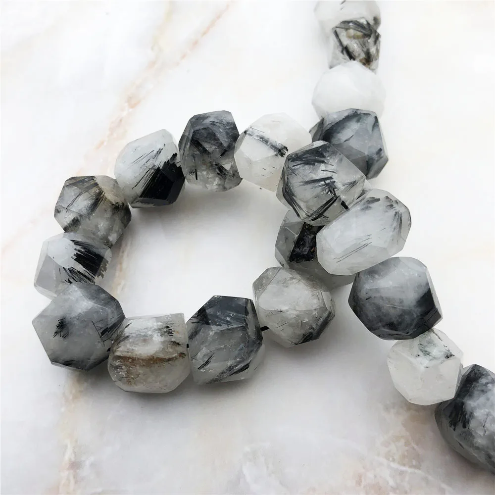 Noble Natural Black Quartz Rutilated Stone Beads Jewelry Faceted Hair Crystal Freedom Irregular Gemstone Accessories DIY Making