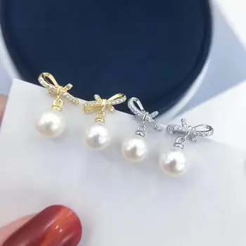 

Bowknot S925 Sterling Silver Earrings Set Base Findings Mountings Parts Mounts for Pearls Jade Corals Stones Beads