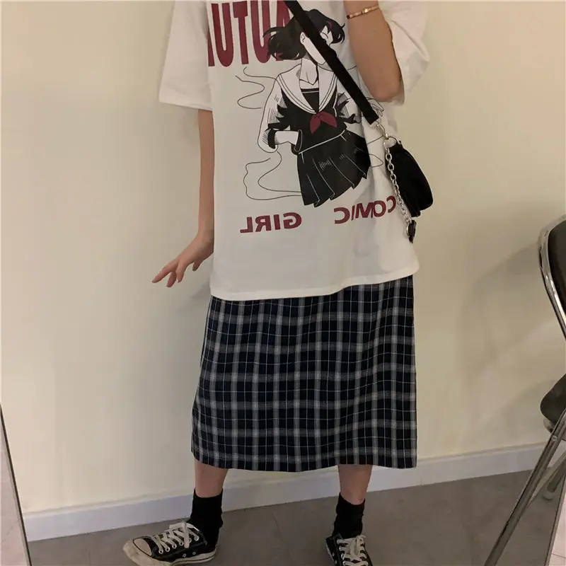 O-neck T-shirt women Harajuku japan style Sweet Girls Tops tee E-girl Y2K clothes goth top Summer street Print Short Sleeve