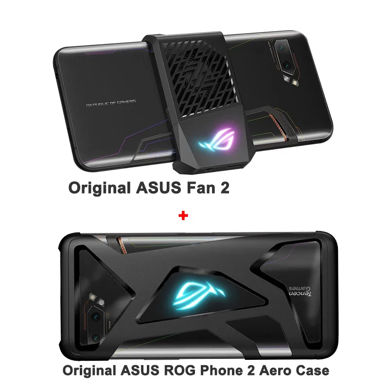 Мобильный телефон ASUS ROG Phone 2 с глобальной прошивкой 6,59 ”8G 128G Snapdragon 855 Plus 2,96 Ghz 48MP Android 9 6000mAh NFC игровой телефон - Цвет: Ad Aero Case n Fan 2