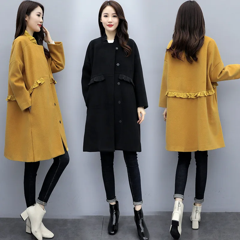 

Solid Color Fashion Elegant Versatile Elegant Korean-style 2019 Winter Woolen Jacket