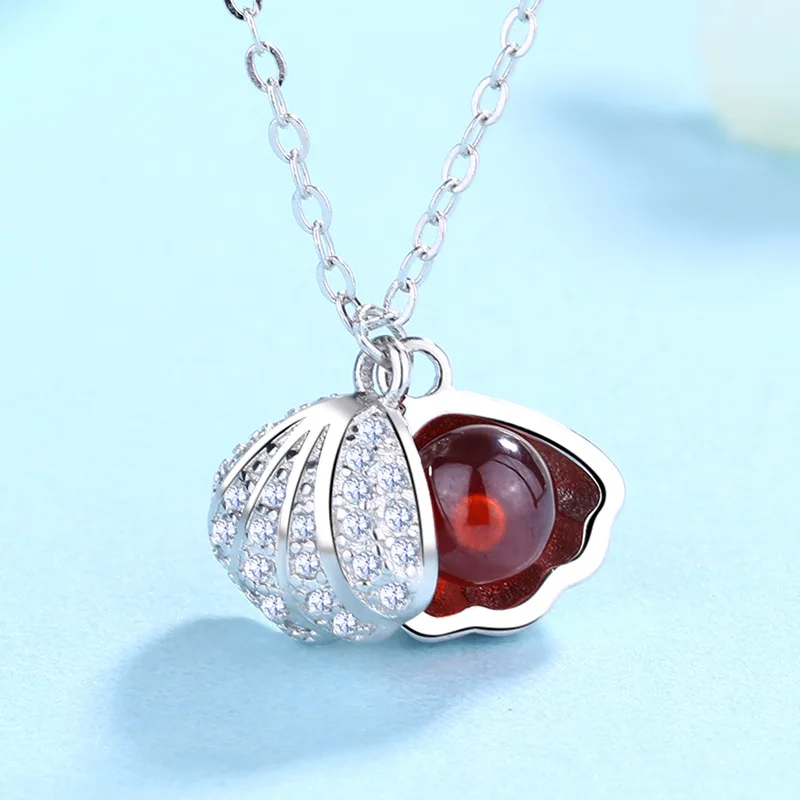 

Quintana 925 Sterling Garnet Choker Women's Light Luxury Non-mainstream INS Simple Students Elegant Network Red Shell Necklace
