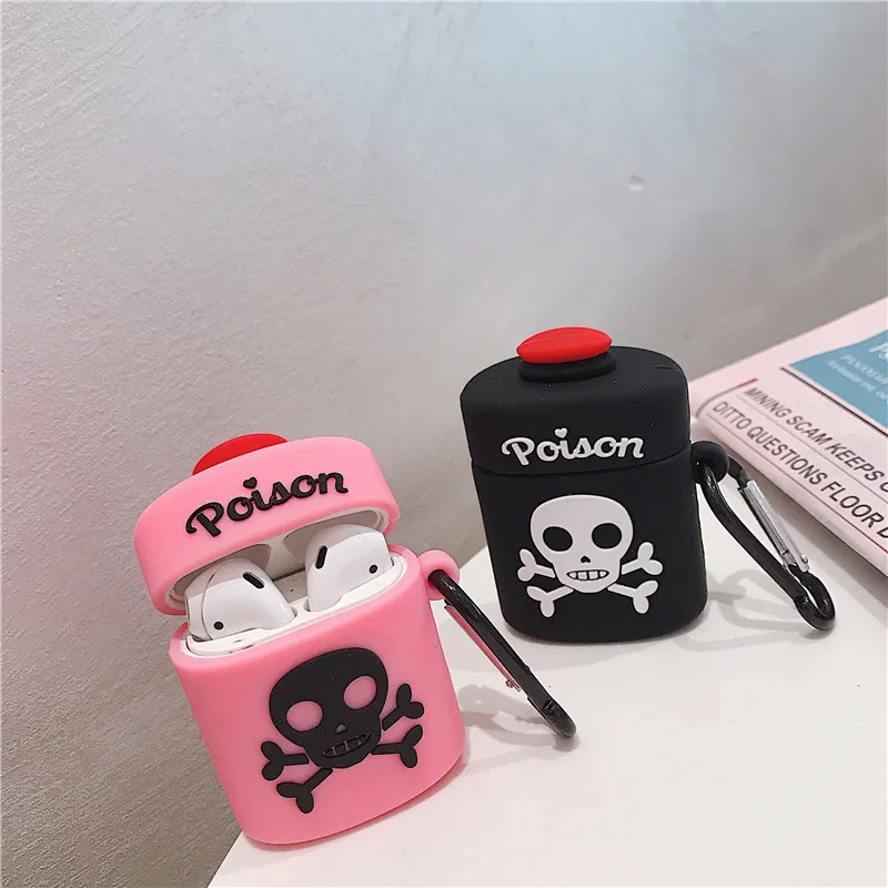 

For Airpods Case Poison Skull Bone Cute Cartoon Soft Silicone Earphone Case For Apple Airpod 1 / 2 Case Cover & Clip Funda