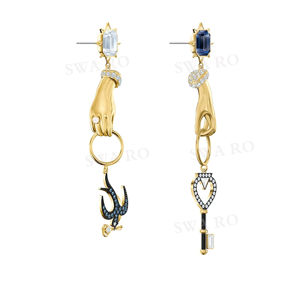 SWA New TAROT MAGIC Pierced Earrings Mystery Symbol Swallow, Key and Hand Crystal Earrings give Girlfriend Romantic Gift