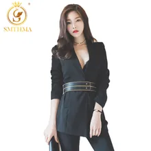 SMTHMA/Новинка г., Корейская версия, v-образный вырез, пуговица, длинный рукав, профессиональный OL темперамент, аристократический пиджак, свободный пояс