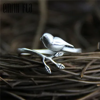 

Genuine 925 Sterling Silver Female Vintage Simple Open Rings Bird Design Fashion Jewelry For Women Tail Ring Opening