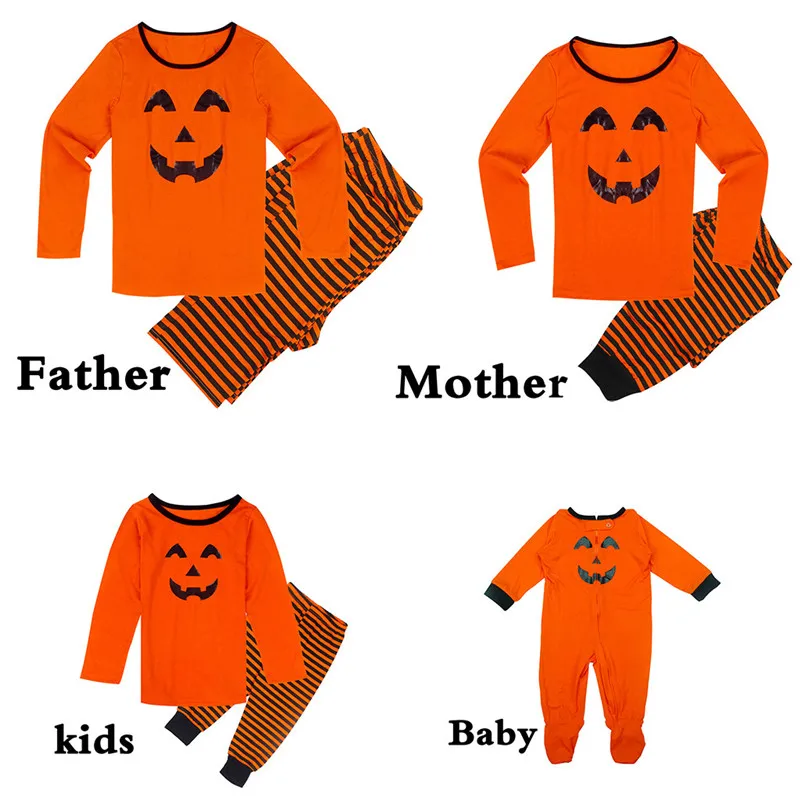 

Christmas Family pajamas Family Look Halloween Pumpkin Pajamas Set Mom Dad Kids Baby Clothes Sleepwear Matching Outfits E0366