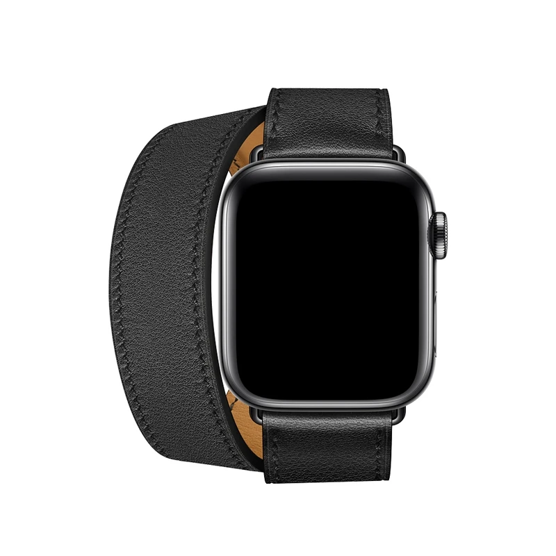 black double Натуральная кожа петля ремешок для apple watch band 44 мм 40 мм, 42 мм, 38 мм, ремешок для наручных часов iwatch, версия 5/4/3/2/1 Часы браслет аксессуары - Цвет ремешка: black double