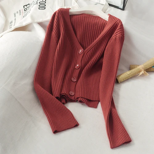 Embroidered red Neploe с v-образным вырезом, длинный рукав, вязаный, caridgans femme, Осень-зима, новая верхняя одежда, свитер, женский, винтажный, милый, короткий, pull femme 46436 - Цвет: Embroidered red