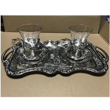 

Handmade authentic design turkish greek arabic tea set 2 service tea, cups with lid tray arbitrary candy dish gift