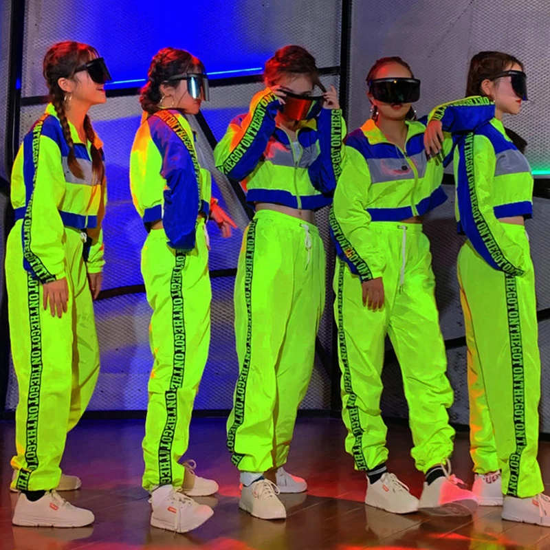 Hip Hop Costumes Adults Street Dance Performance Clothing Fluorescent Jacket Loose Pants Jazz Dancing Group Stage Outfit DT1727