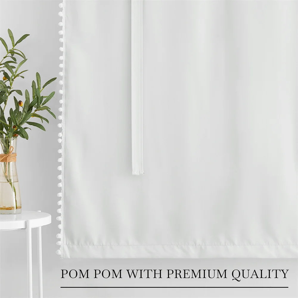 NICETOWN Tie Up Shade Rod Pocket Blackout Curtain with Small Ball Modern European and American Style for Kitchen Small Window