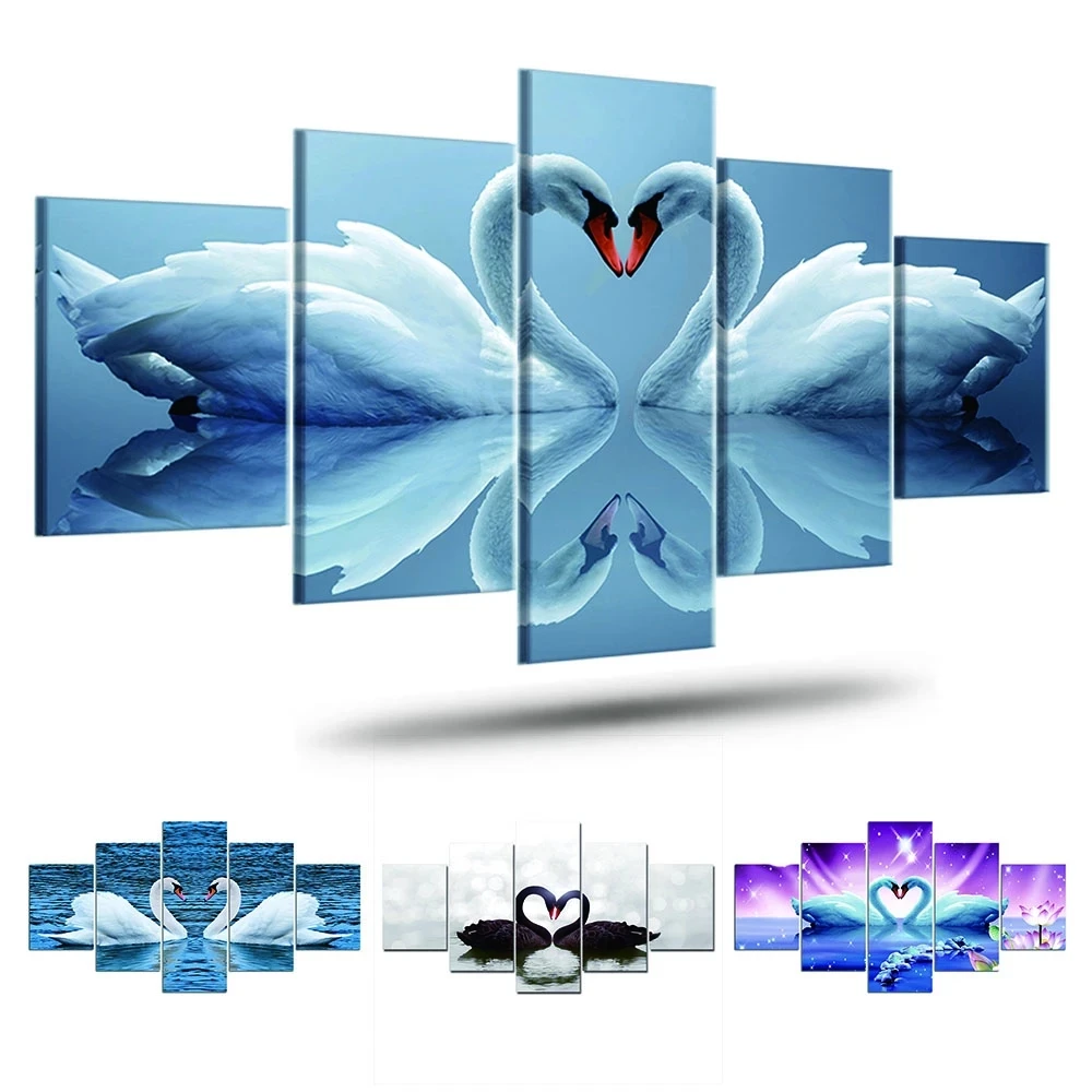 Hd Print Large 5 Panel Love Way Swan Painting On Canvas Modulat Wall Art Pictures for Living Room Home Decorations No Frame | Дом и сад