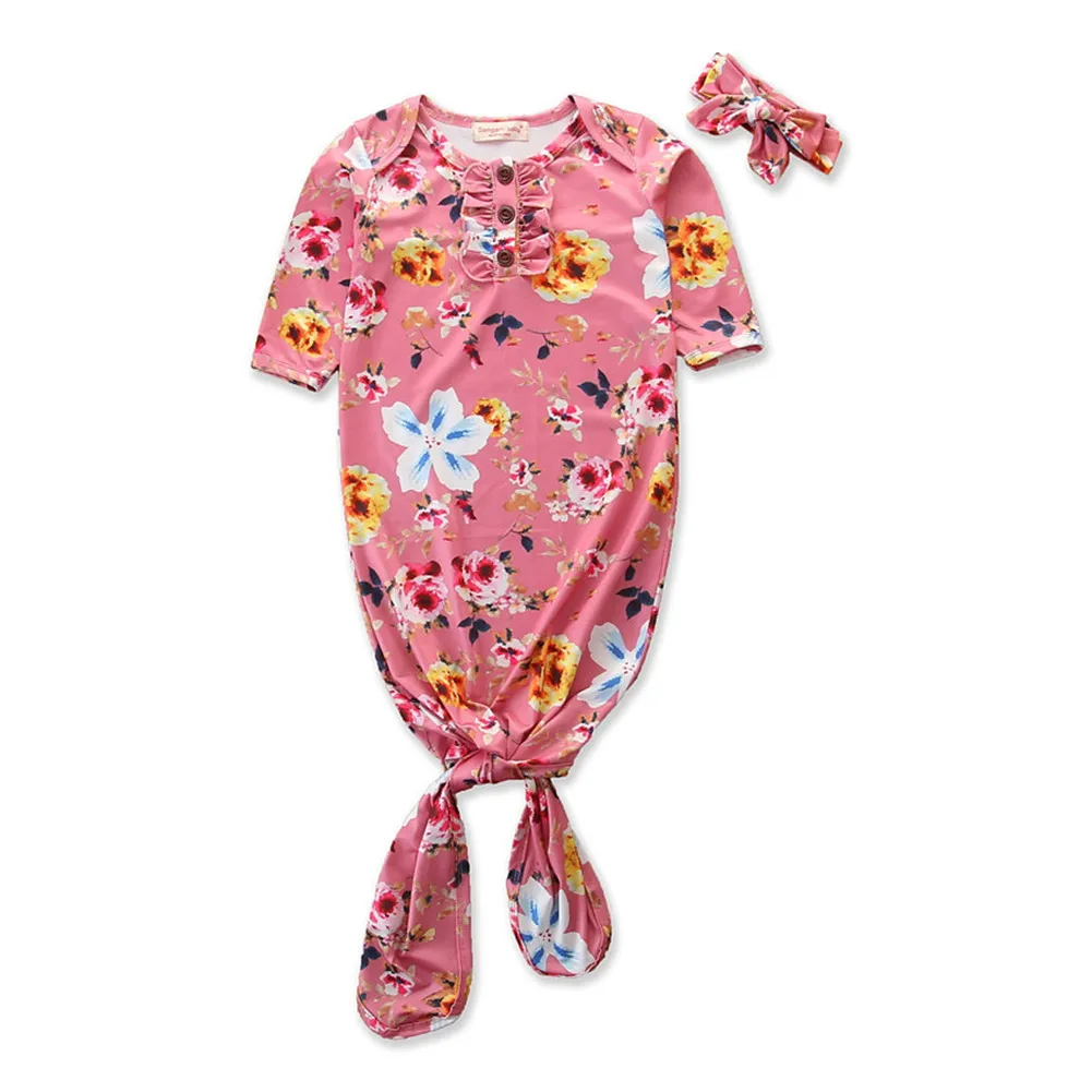 Спальный мешок с цветочным рисунком для детей от 0 до 6 месяцев, Хлопковое одеяло для пеленания девочек и мальчиков, комбинезон для маленьких девочек, повседневный комбинезон - Цвет: A