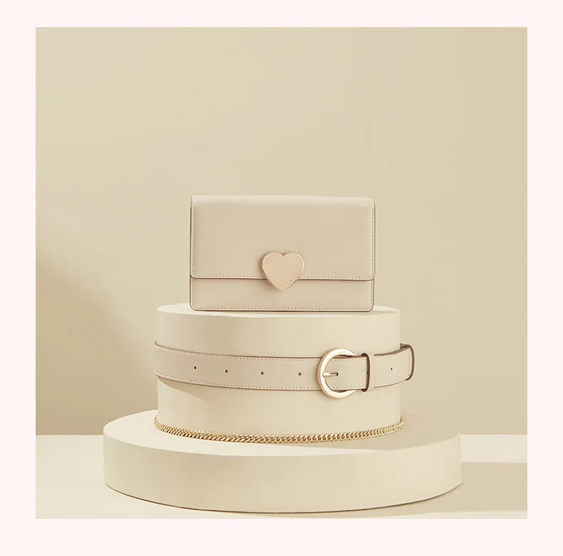 

Lovely Split Leather Women Love Heart Flap Chain Bag Waist Belt Pack