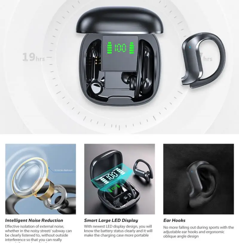 TWS Bluetooth 5.0 Earphones Wireless Headphone Bone Conduction 9D HiFi Stereo Sport Headsets Handsfree With Microphone