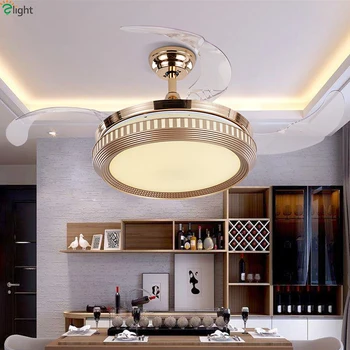 

Modern Invisible ABS Leaf Led Ceiling Fans Gold Steel Bedroom Led Ceiling Fan Lights Dining Room Dimmable Ceiling Fan Fixtures