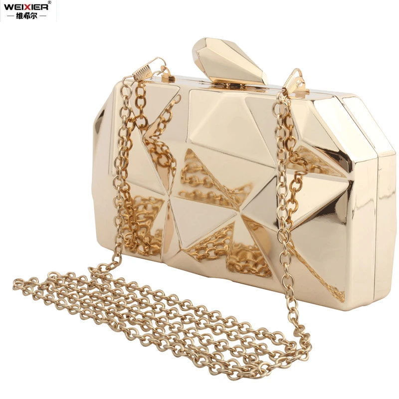 Bolso noche geométrico con caja acrílica dorada, bolso mano cadena elegante para mujer, bolso de hombro para fiesta, boda, citas, bolsos de fiesta| | -