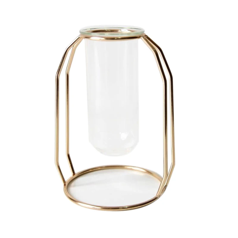 

Nordic Glass Cuvette Vase Modern Gold Plated Iron Flower Vase Fashion Plant Vase Creative Terrarium Room Home Wedding Decoration