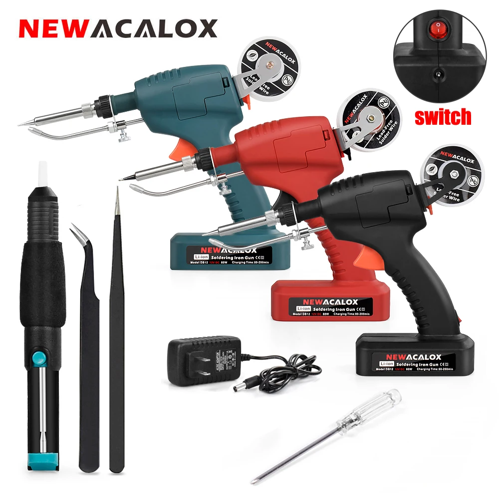 NEWACALOX DC 12V 80W Lithium Battery Rechargeable Cordless Soldering