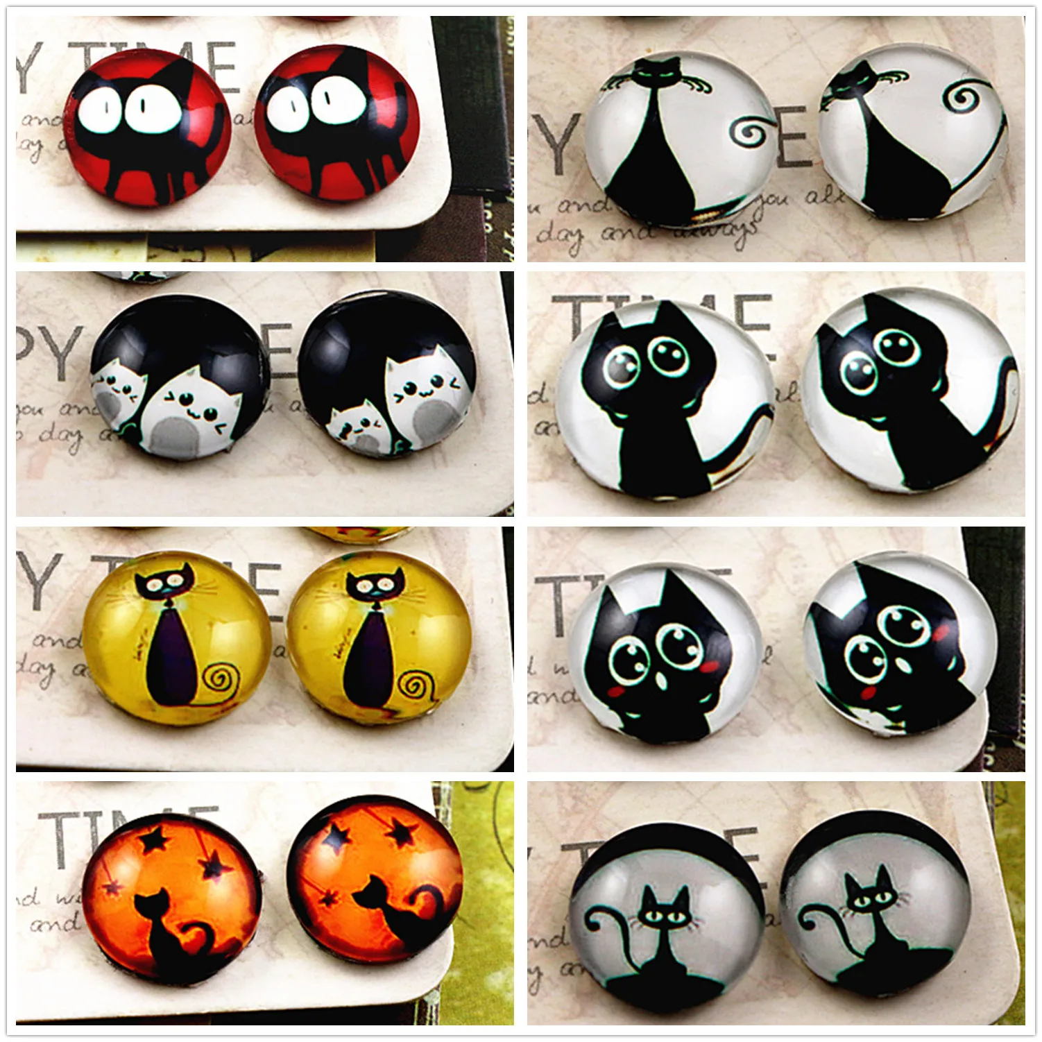 Hot Sale 20 шт. 12 мм Handmade Photo Glass Cabochons Cartoon Cat Round Cabochond Dome | Украшения и аксессуары